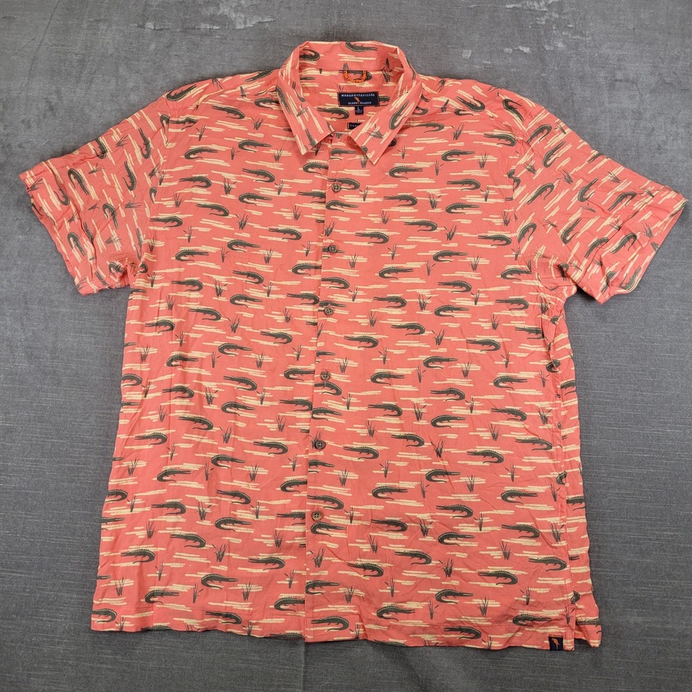 Margaritaville Island Bahia Honda Alligator Short Sleeve Button Up Shirt Mens Lg